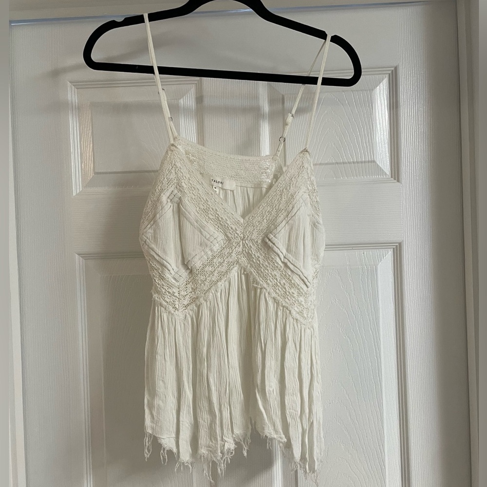 TALORI white crochet frayed style gauze camisole tank top